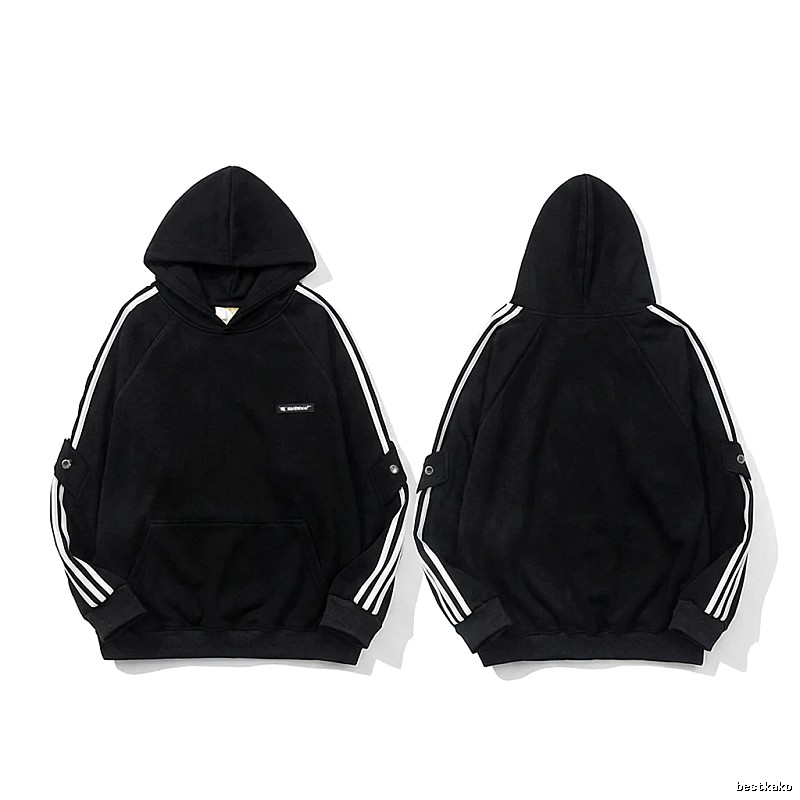 Adidas three - stripe trendy and cool black sweatshirt