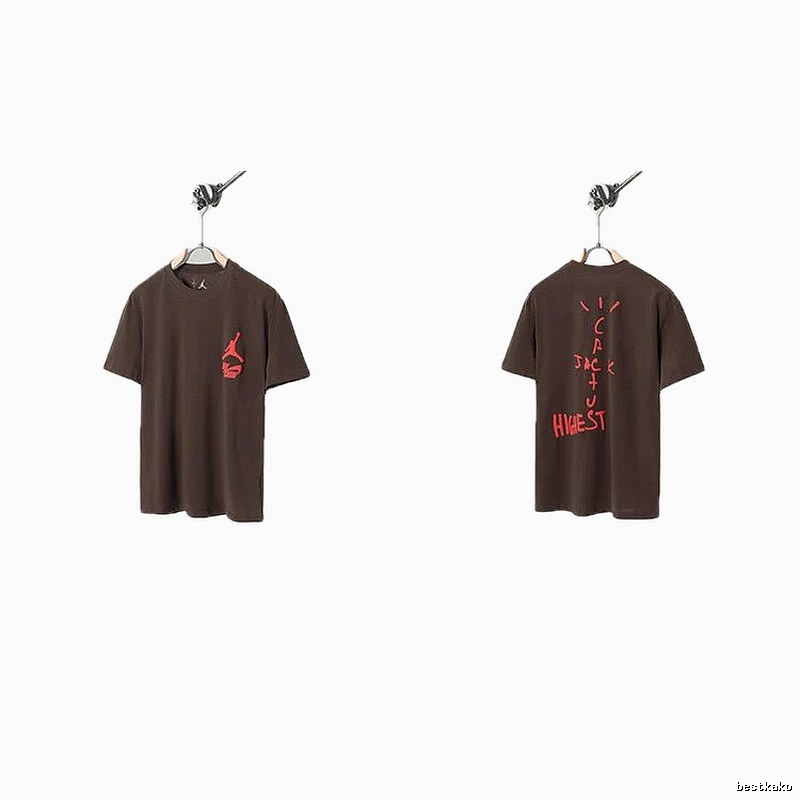 AJ x Travis Scott Co-branded Street Style Brown Short-sleeve T-shirt