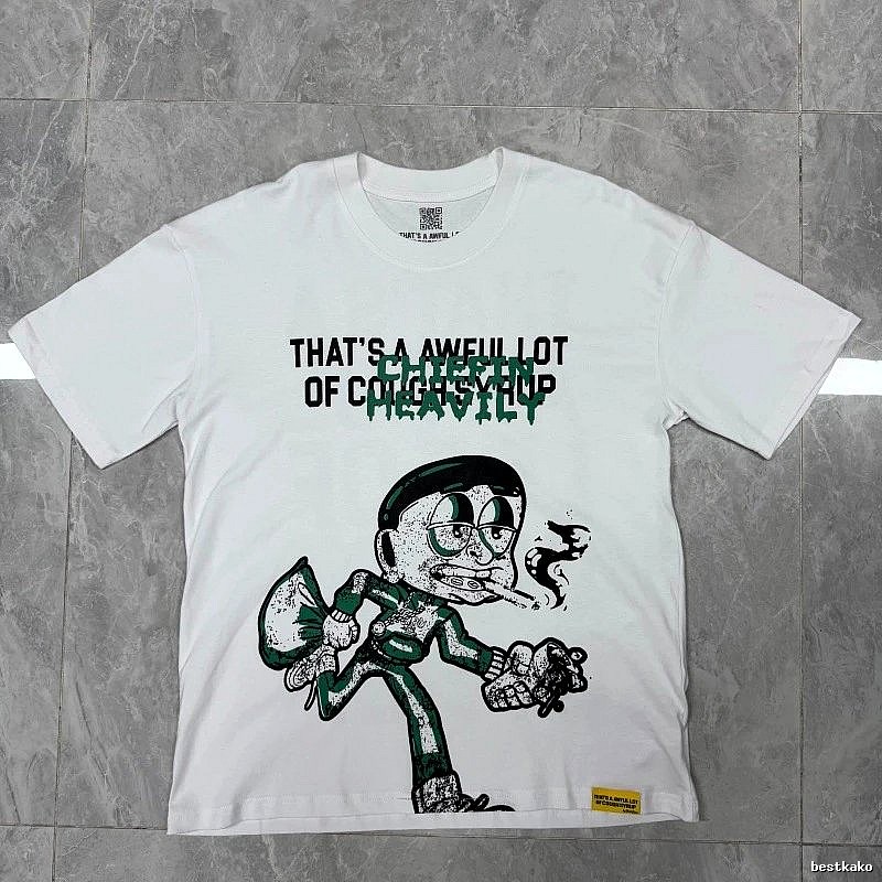 ALOCS Cartoon Print Street Style White T-Shirt