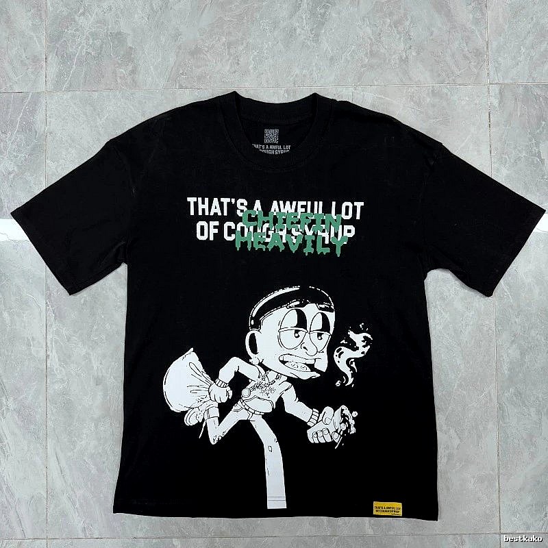 American Street Style Streetwear Cartoon Print Black Short-sleeve T-shirt