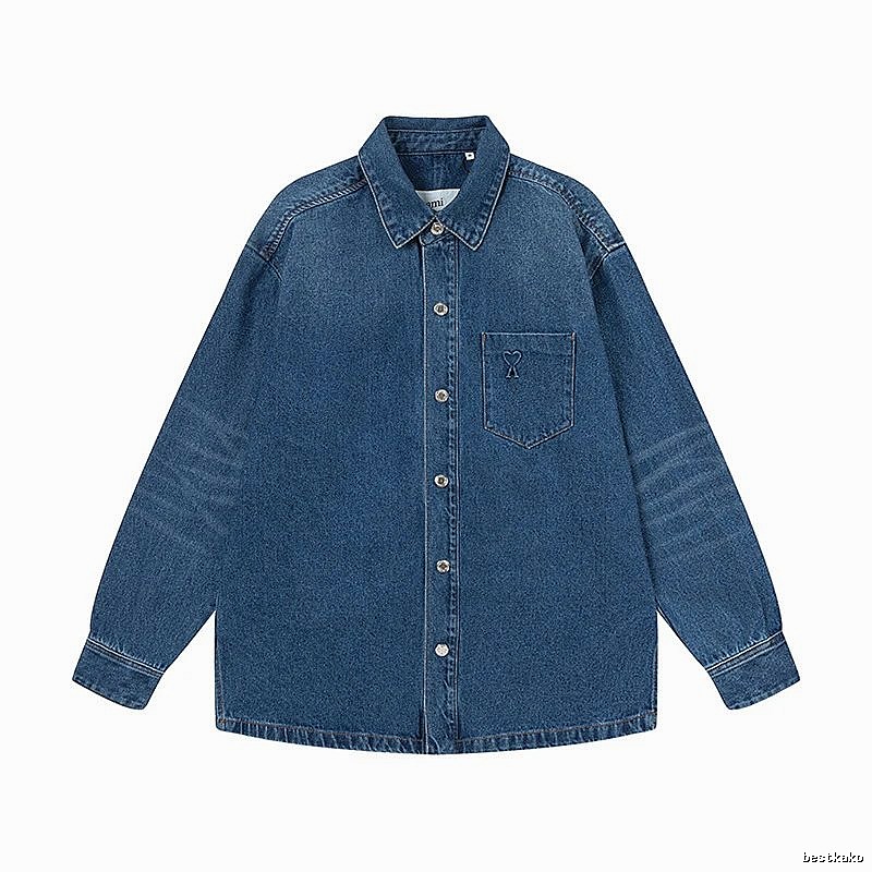 AMI Denim Style Dark Blue Shirt