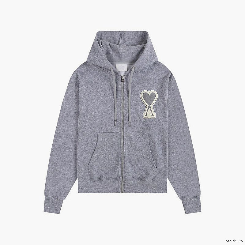 AMI Love Series Grey Zip-Up Hoodie