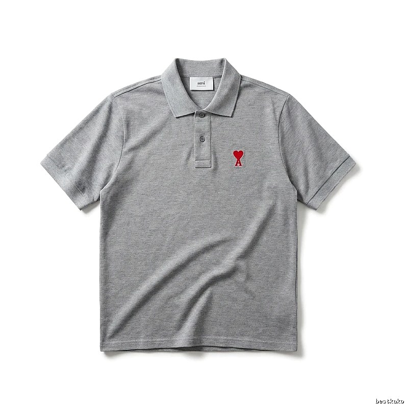 AMI Love Simple Grey Polo Shirt