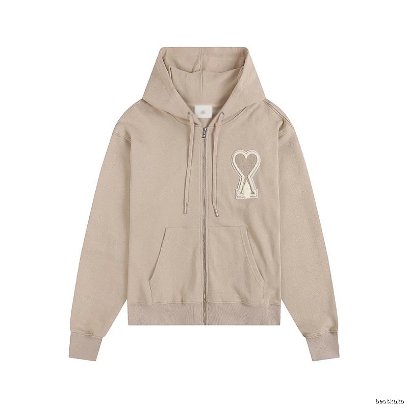 AMI Love Zipper Beige Sweatshirt