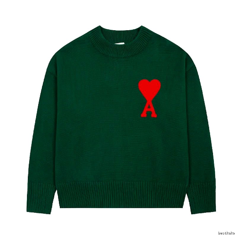 Ami Paris Classic Heart logo sweater Green Knit Top for Daily Styling