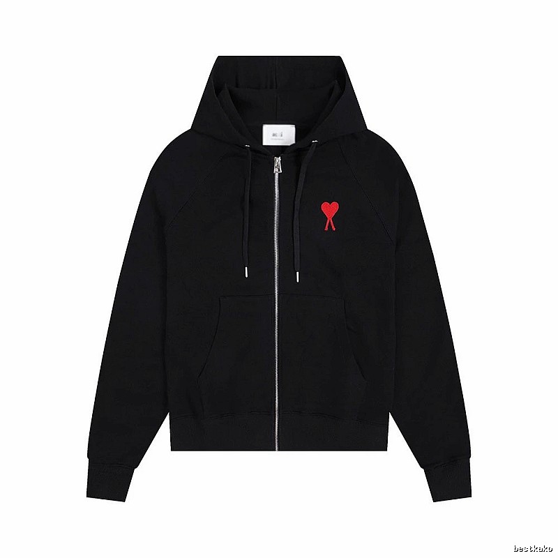 AMI Red Heart Embroidery Trendy Cool Black Sweatshirt