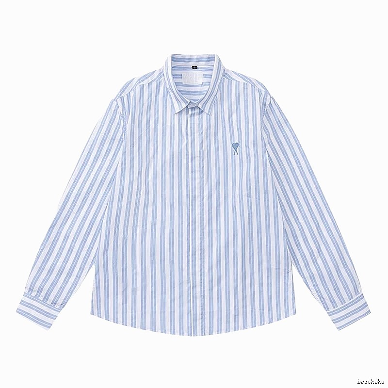 AMI Stripe Simple Blue Shirt