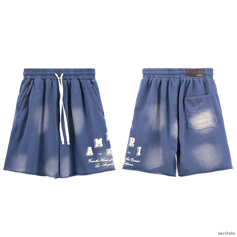 AMIRI Letter Print Street Style Washed Blue Shorts