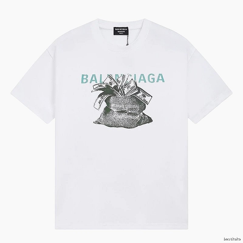 Balenciaga Dollar Bill Print Street Style White T-Shirt