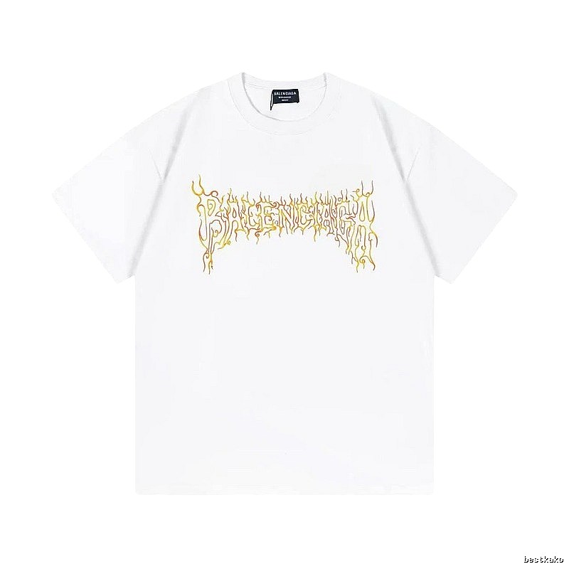 Balenciaga Gothic Style Flame Print White T-Shirt
