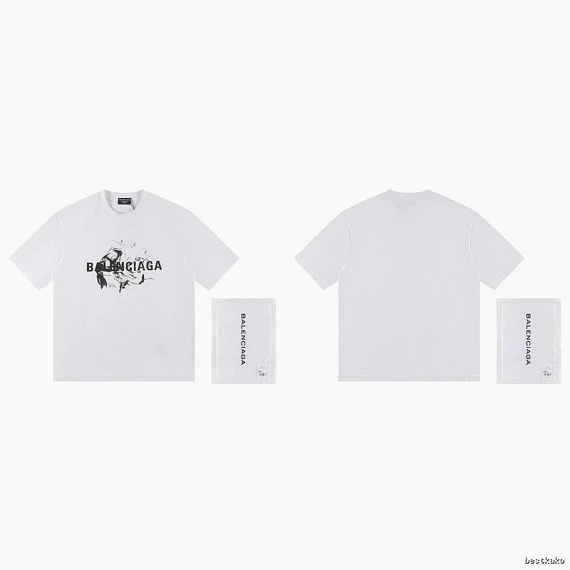 Balenciaga Graffiti Print Street Style White T-Shirt