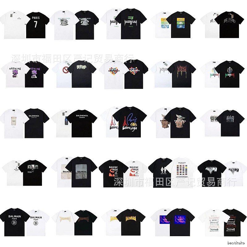 Balenciaga Printed Trendy Black and White Short Sleeve T-Shirt