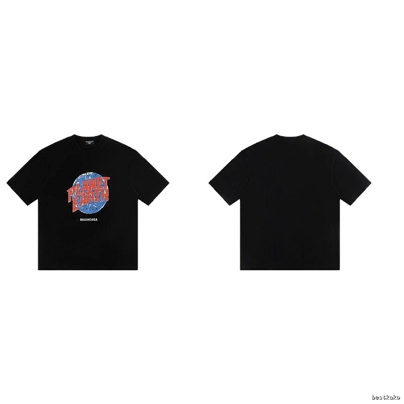 Balenciaga Trendy Black Short-sleeve T-shirt with Earth Print
