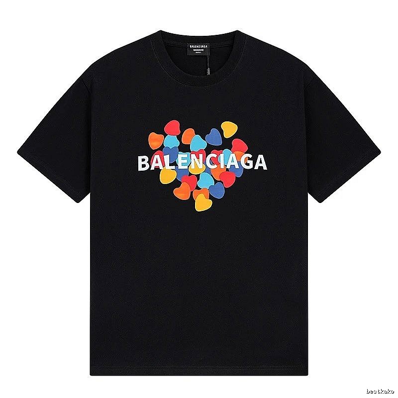 Balenciaga Trendy Black T-shirt with Heart Print