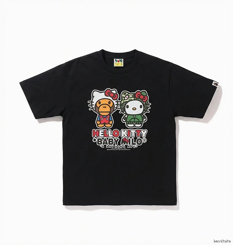 Bape Co-branded Cartoon Style Black T-shirt