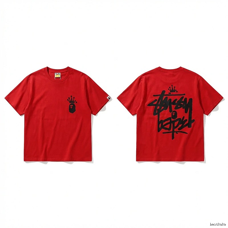 Bape Crown Graffiti Style Red T-shirt