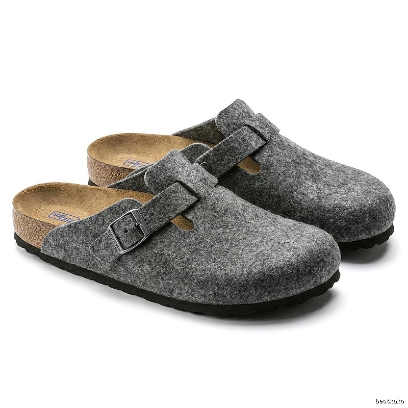 BIRKENSTOCK grey retro-style slippers