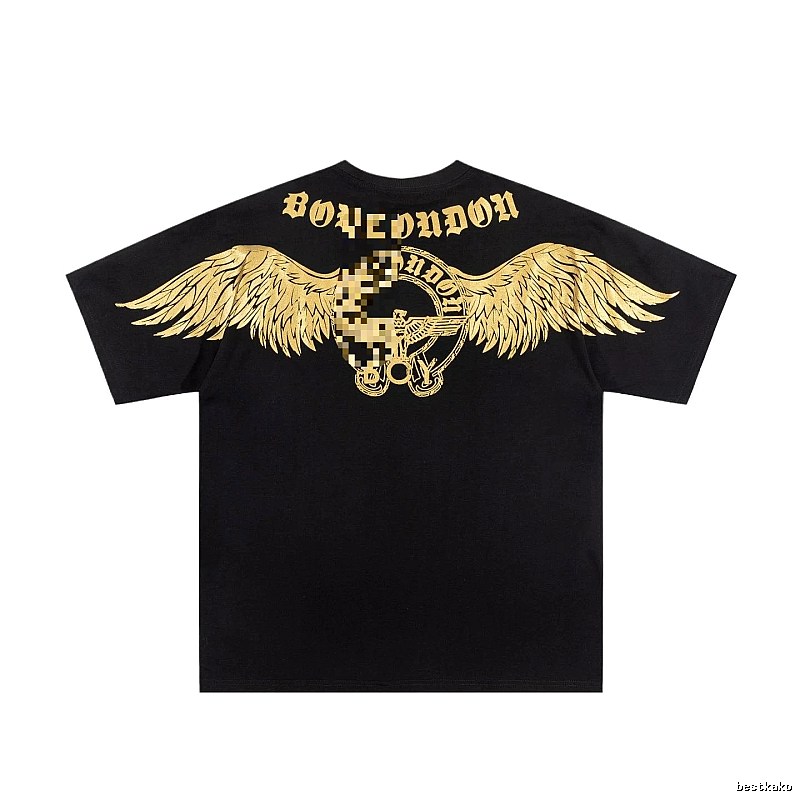 BOY Street Style Black Short-sleeve T-shirt with Gold Foil Stamped Wings