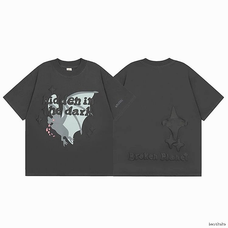 Broken Hearts Raised-Print Graphic Gray Black Style Bpi09 Graphic T-Shirt Daily Styling