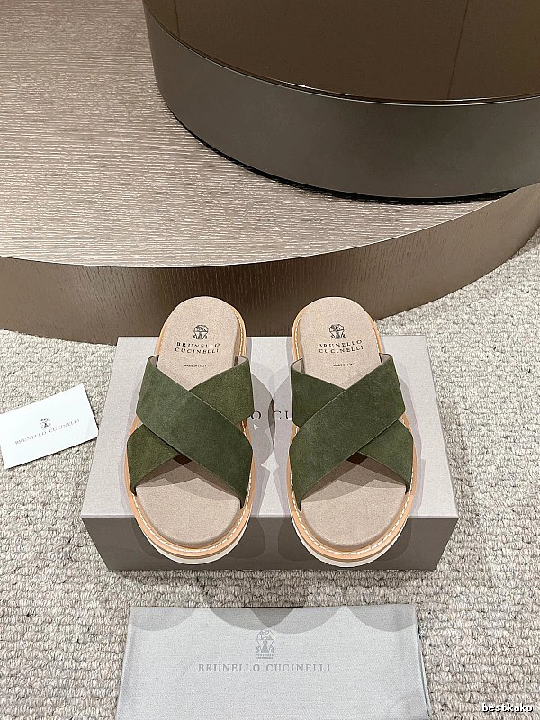 Brunello Cucinelli Casual-style Army Green Slides