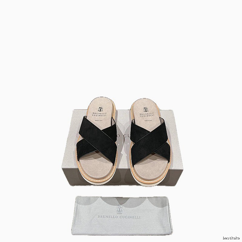 Brunello Cucinelli Casual Style Black Crisscross Slide Sandals