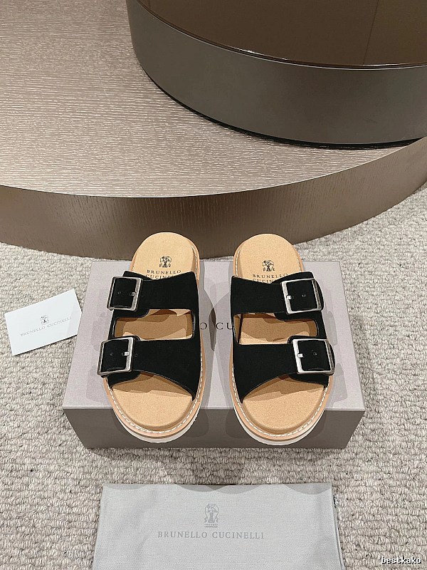Brunello Cucinelli Light Luxury Casual Black Slides