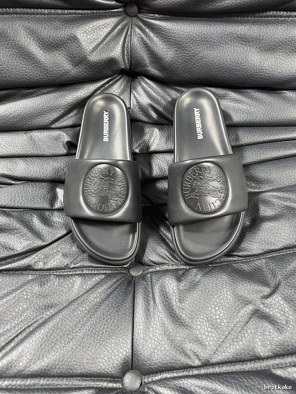 Burberry Knight-Embossed Minimalist Black Slide Sandals