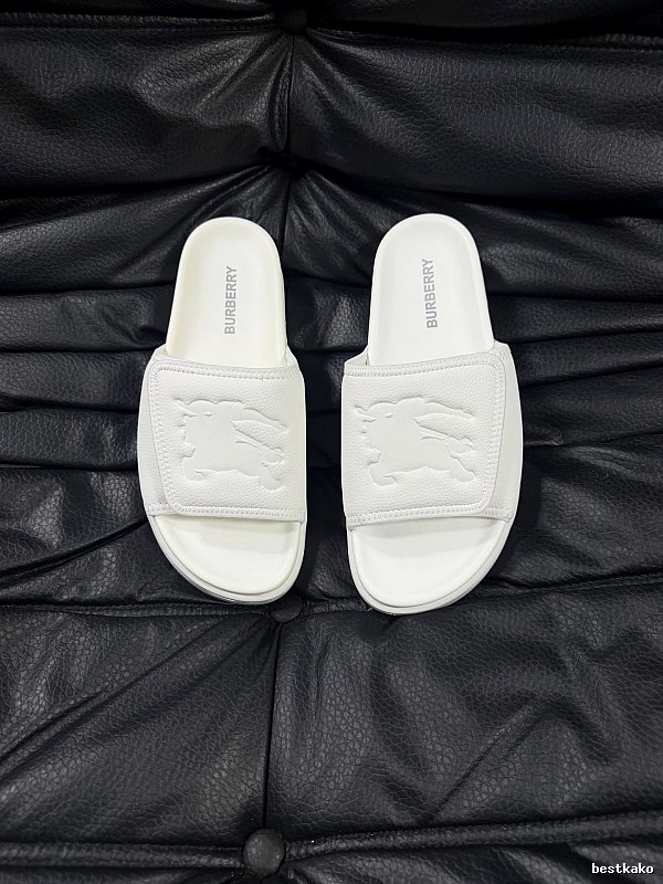 Burberry Knight Logo Minimalist Style White Slide Sandals