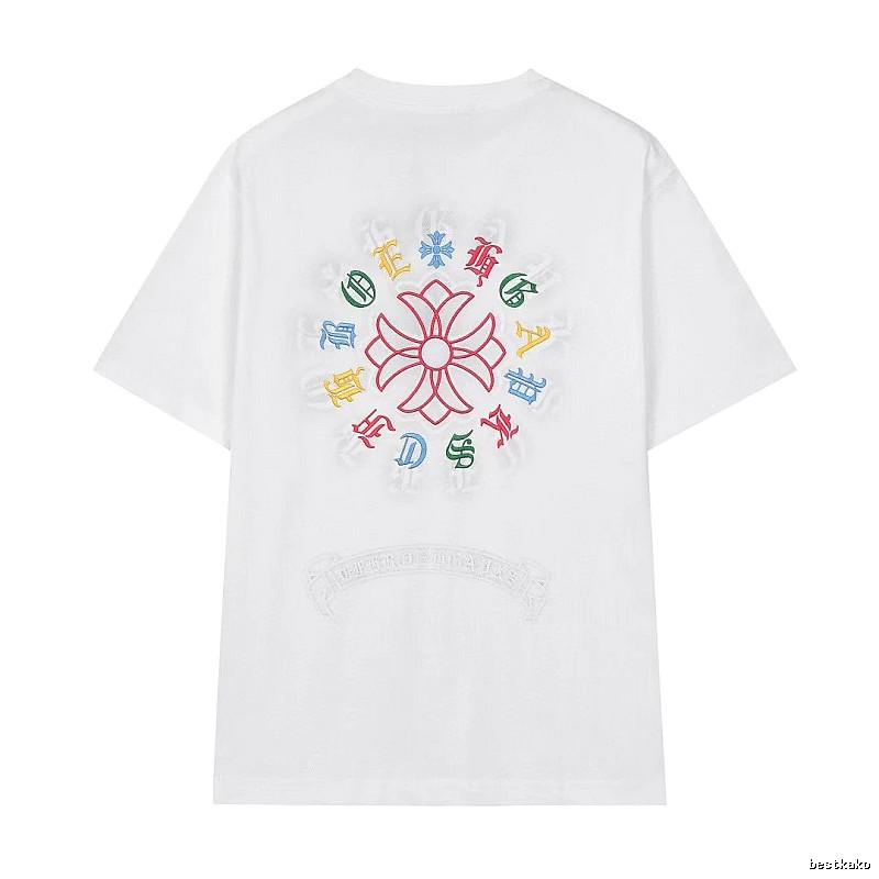 Chrome Hearts Colorful Embroidered Street Style White T-Shirt