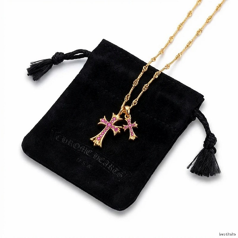 Chrome Hearts Cross Gold Red Diamond Necklace