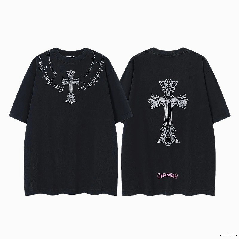 Chrome Hearts Cross Gothic Style Black Short Sleeve T-shirt