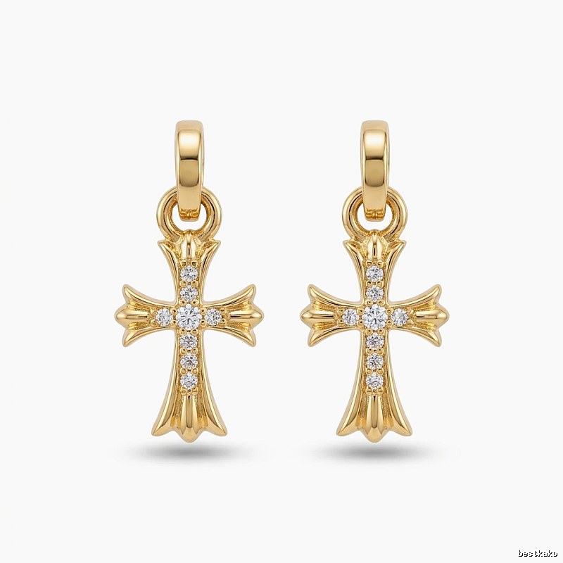 Chrome Hearts Cross Trendy and Cool Style Gold Earrings
