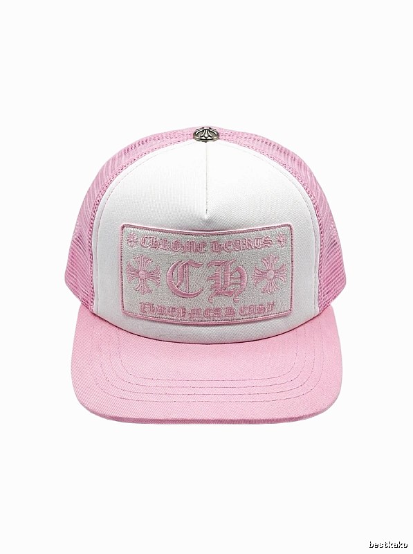 Chrome Hearts Pink and White Patchwork Trendy Hat