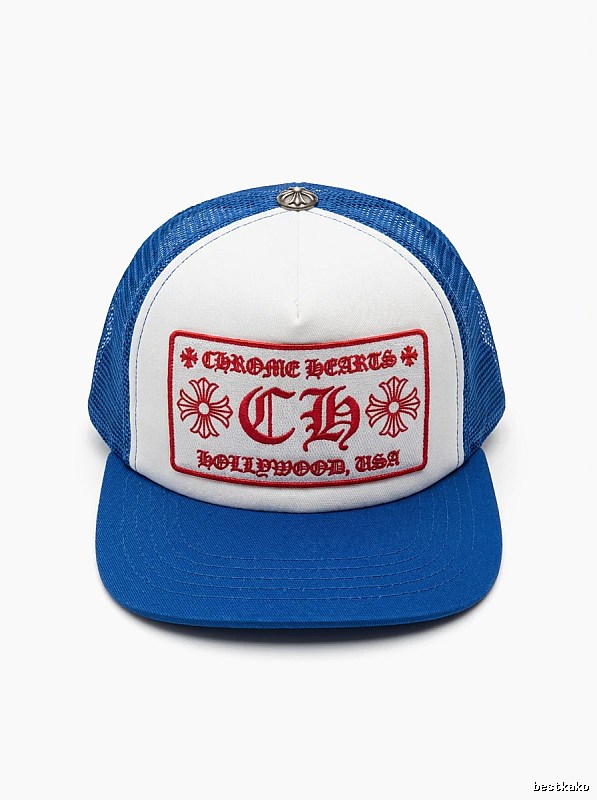 Chrome Hearts Retro Style Blue and White Hat