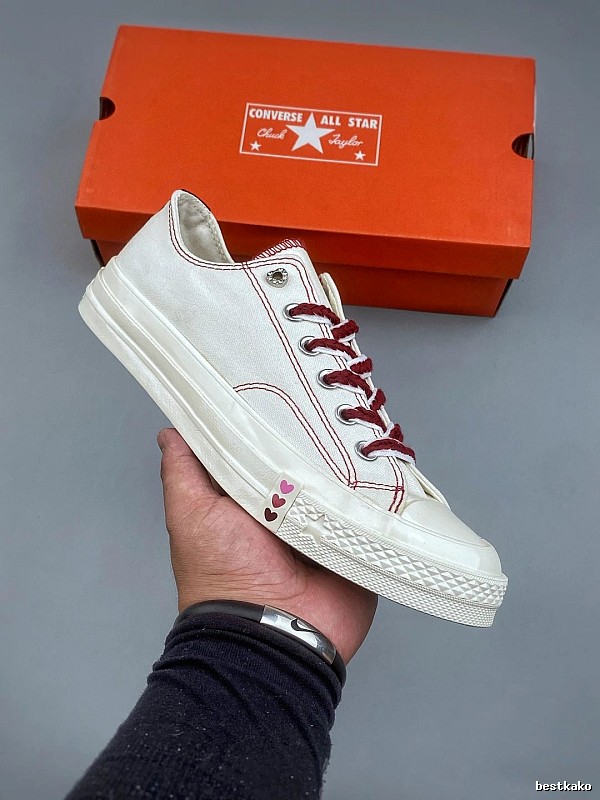 Converse Cream and Red Canvas Low-Tops, Classic Foxing