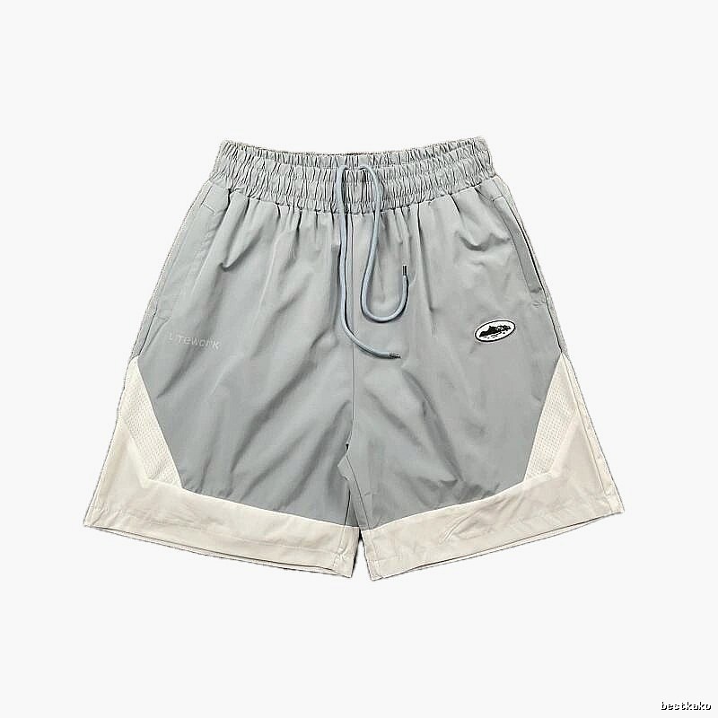 Corteiz Street Style Light Grey and White Colorblock Athletic Shorts