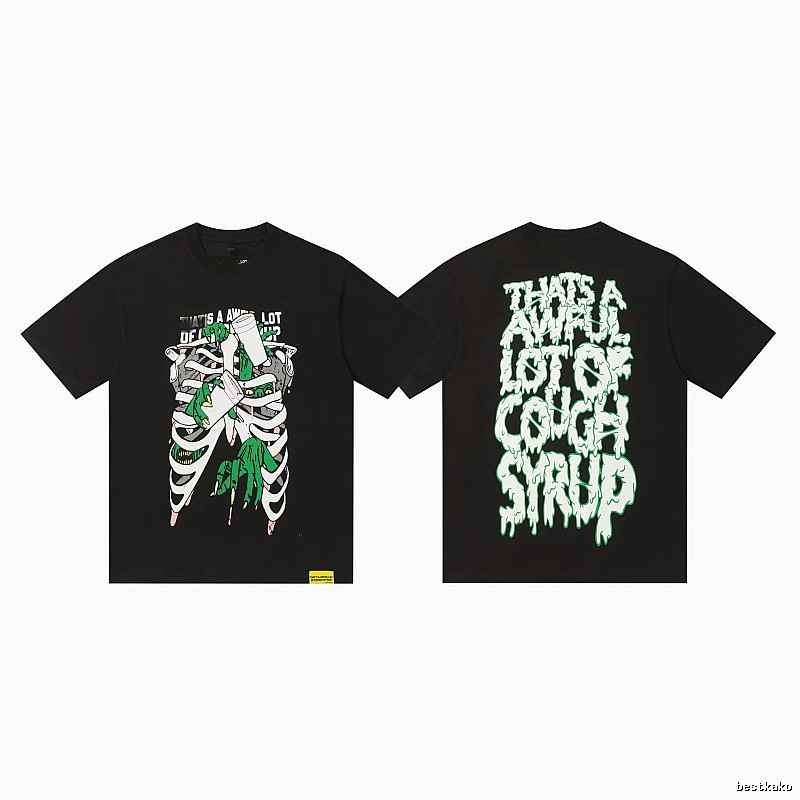 COUGH SYRUP Skull Print Dark Style Black T-shirt