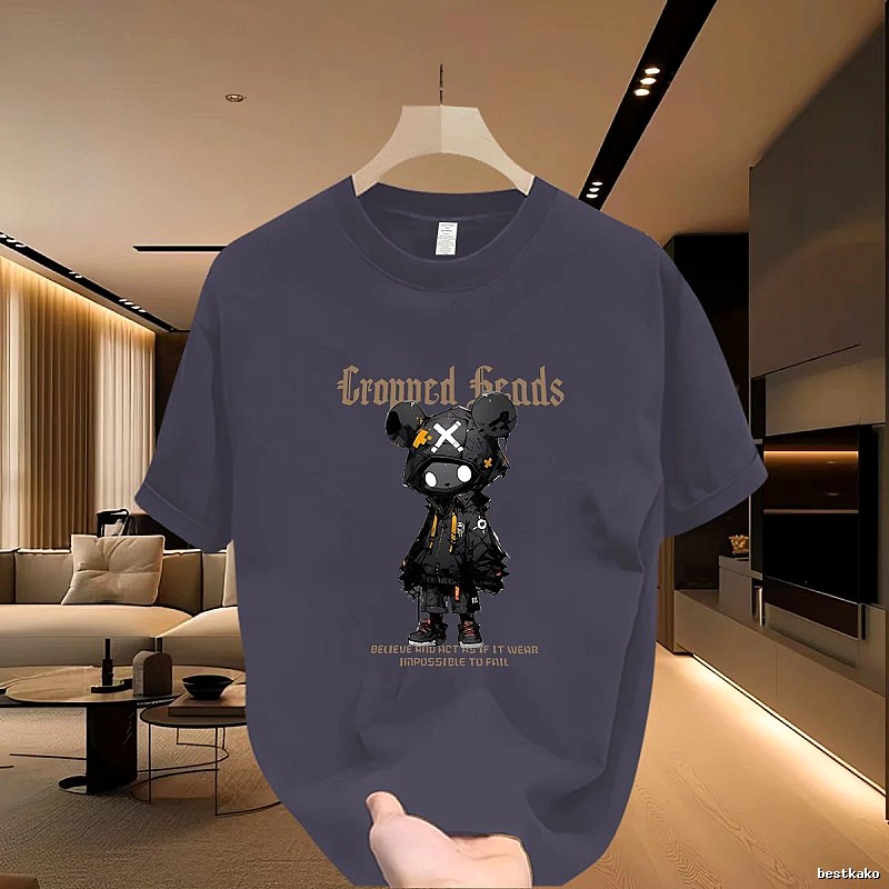 Crowned Heads Mechanical Bear Street Style Charcoal Gray T-Shirt