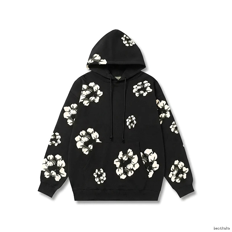 DENIM TEARS Floral Style Black Hoodie
