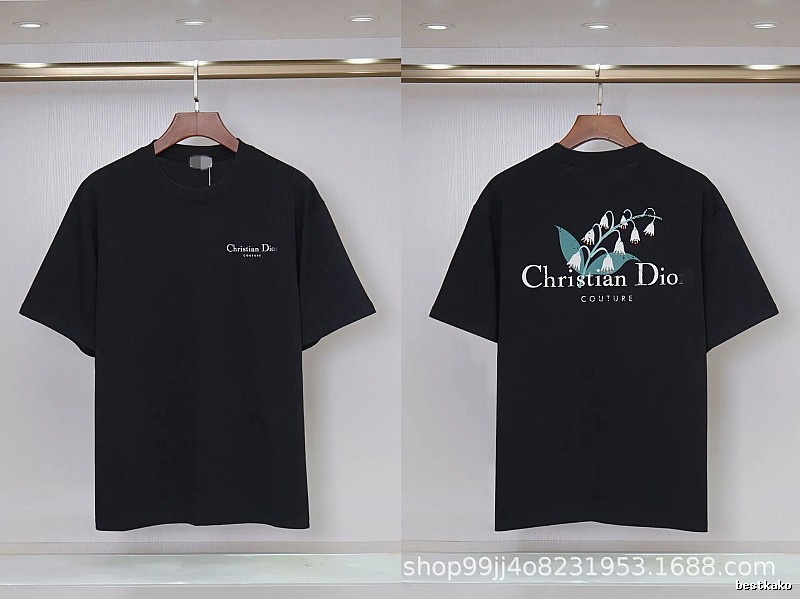 Dior Casual Black T-Shirt with Lily of the Valley Print