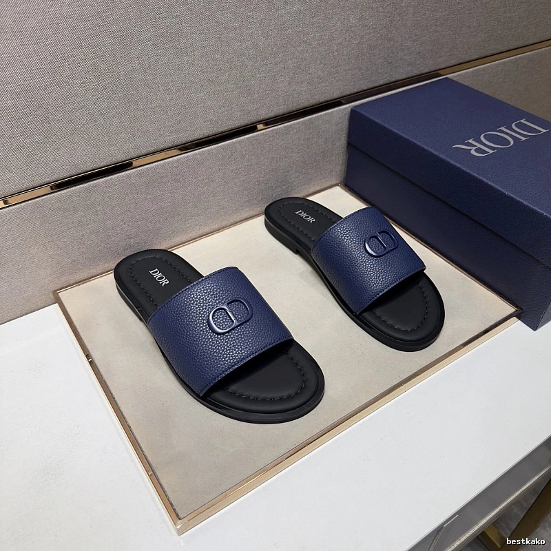 Dior CD Series Minimalist Style Navy Blue Slide Sandals