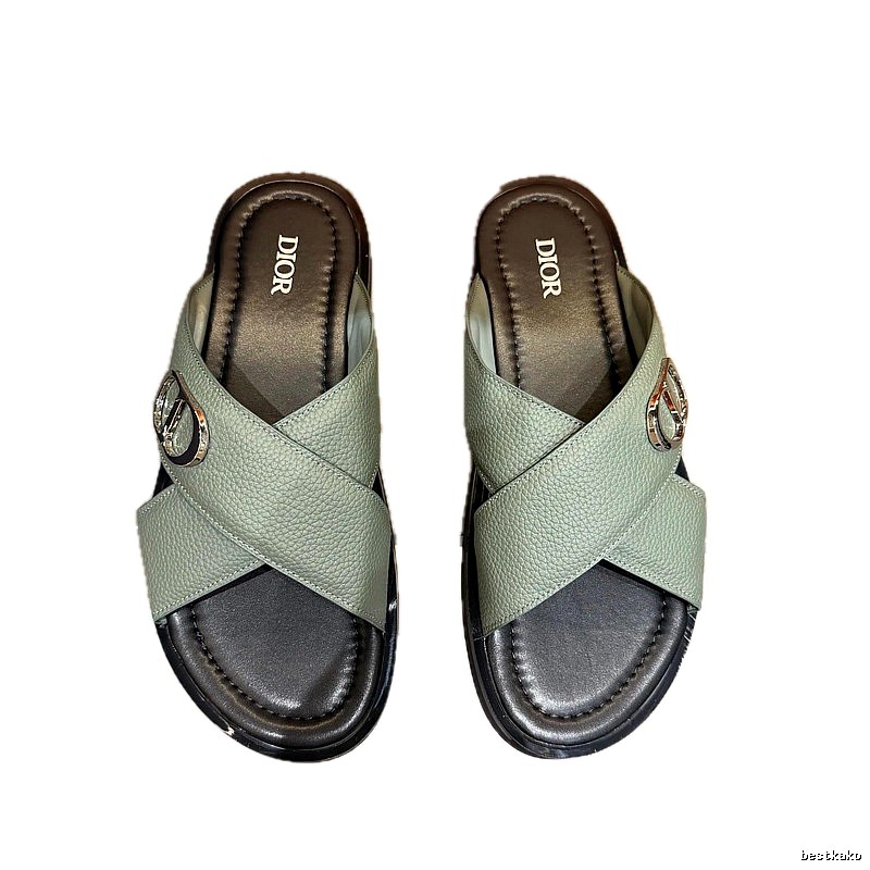 Dior Cross-strap Light Luxury Grey-green Slide Sandals
