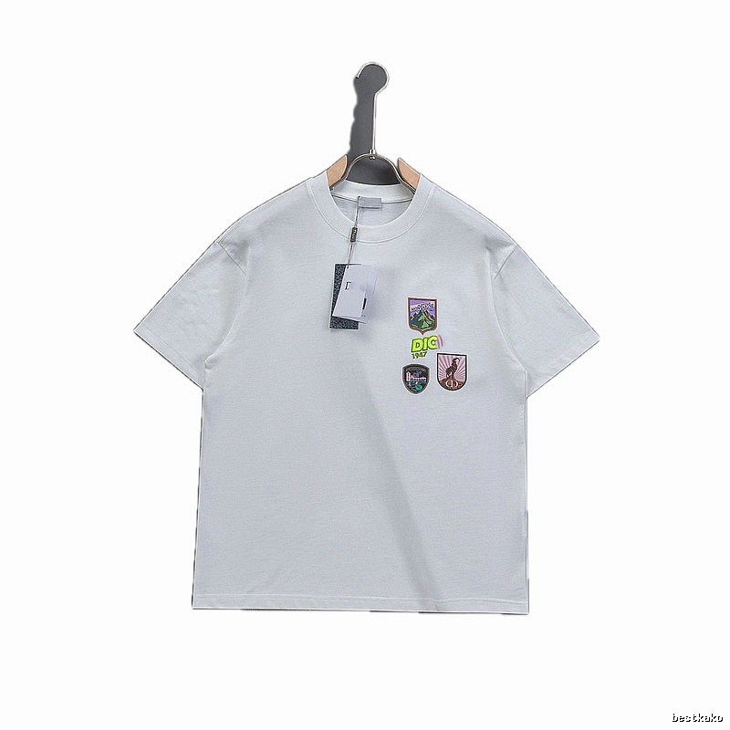 Dior Embroidered Badge Casual Style White Short-sleeve T-shirt