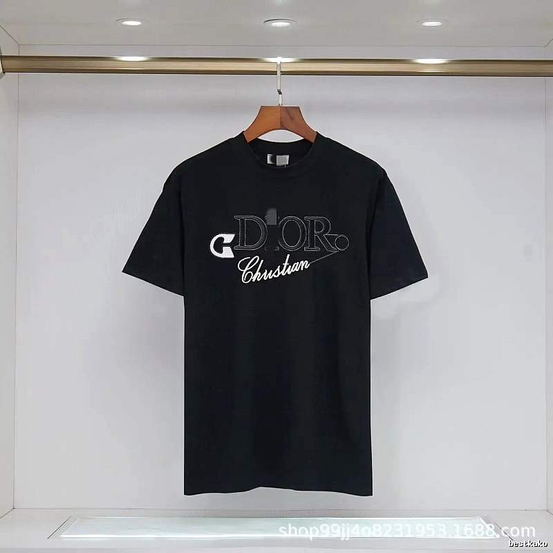 Dior Embroidered Casual Style Black Short-sleeve T-shirt