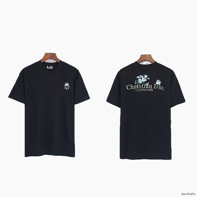 Dior Haute Couture Floral Embroidered Black Short-sleeved T-shirt