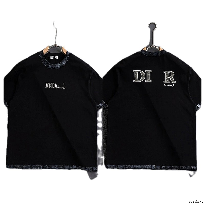 Dior Letter Print Light Luxury Style Black T-Shirt