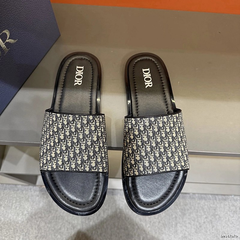 Dior Oblique Light Luxury Style Black and Grey Slide Sandals