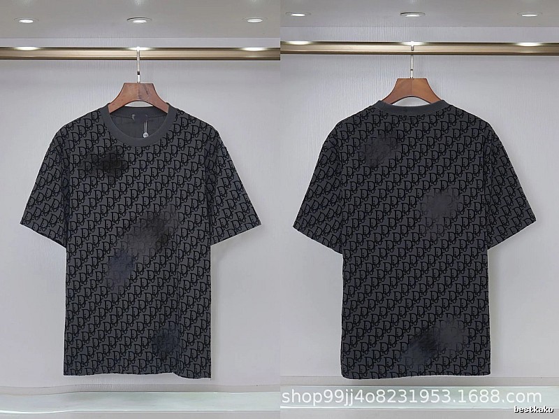 Dior Oblique Streetwear Collection Dark Grey Short-sleeve T-Shirt