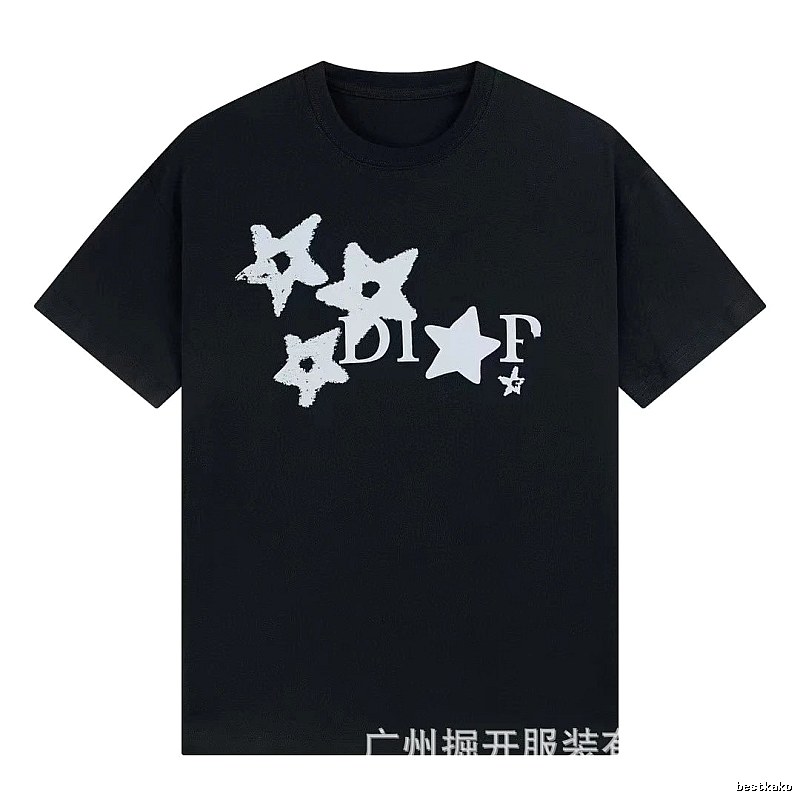 Dior Star Print Street Style Black T-Shirt