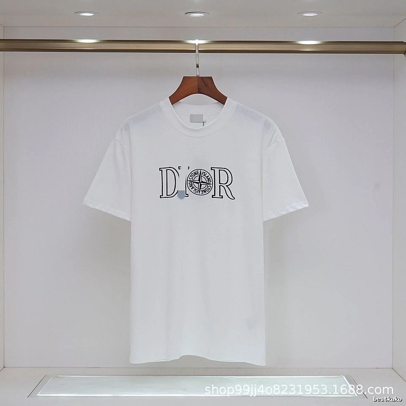 Dior x Stone Island Co-branded Casual Style White T-Shirt